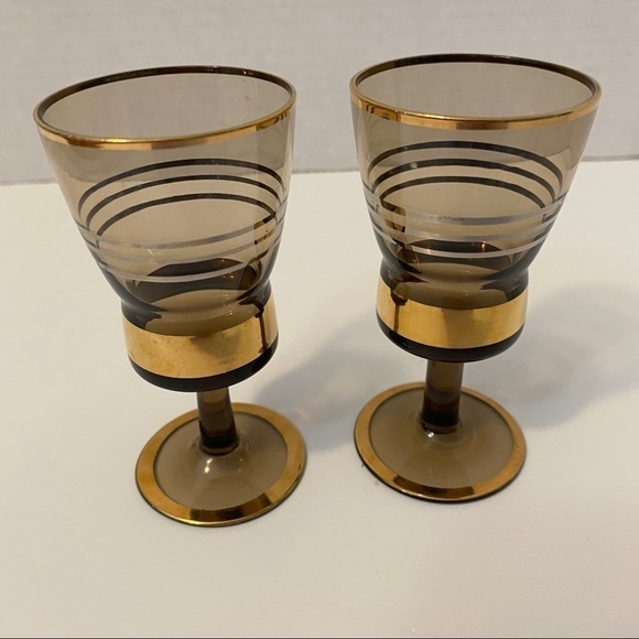 Vintage Smokey Brown Liqueur Glasses set of Two​​​​​ - Picture 1 of 4
